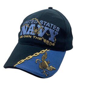 Vtg U.S. Navy "We Own The Sea" Adjustable Baseball Cap OSFM Chain‎ Anchor Eagle